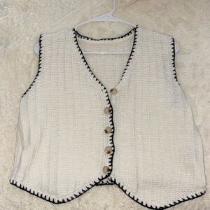 Cream Knit Vest with Black Trim